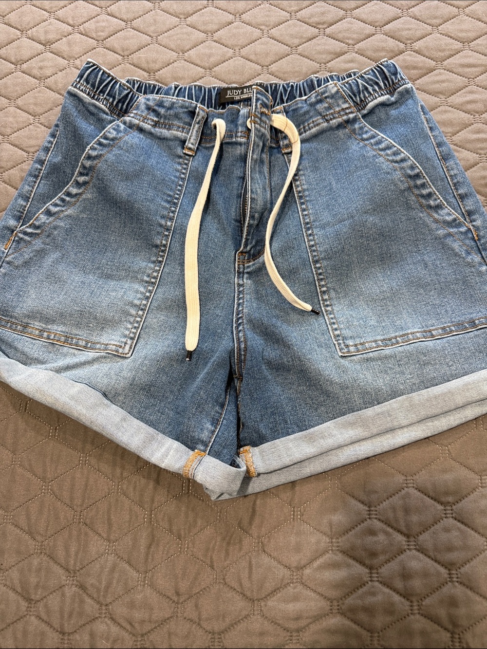 Judy Blue Medium Wash Denim Drawstring Rolled Hem Shorts